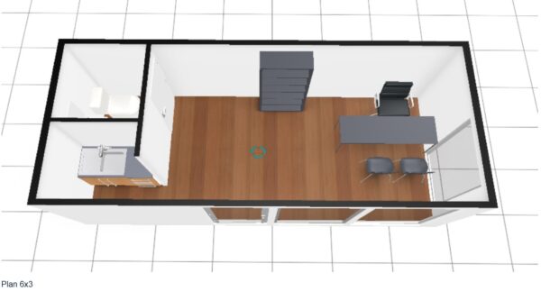 Bürocontainer 18m² mit Sanitäranlagen und Kochnische – Bild 9