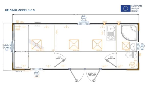 Bürocontainer 8x3 Meter Helsinki mit Küche und Bad – Bild 15