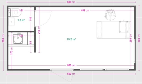 Bürocontainer 18m² mit Sanitäranlagen und Kochnische – Bild 10